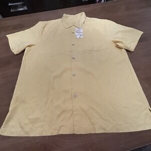 Tommy Bahama Shirt Mens XL Yellow IslandZone Silk Camp Button Up Pocket *Fading*